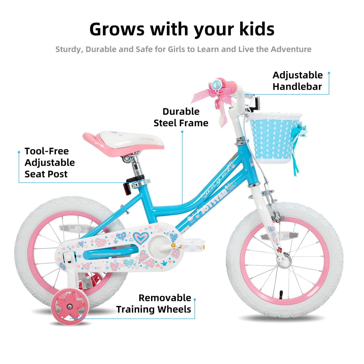 Joystar Kids Bike With Basket And Training Wheels Pedal Brake