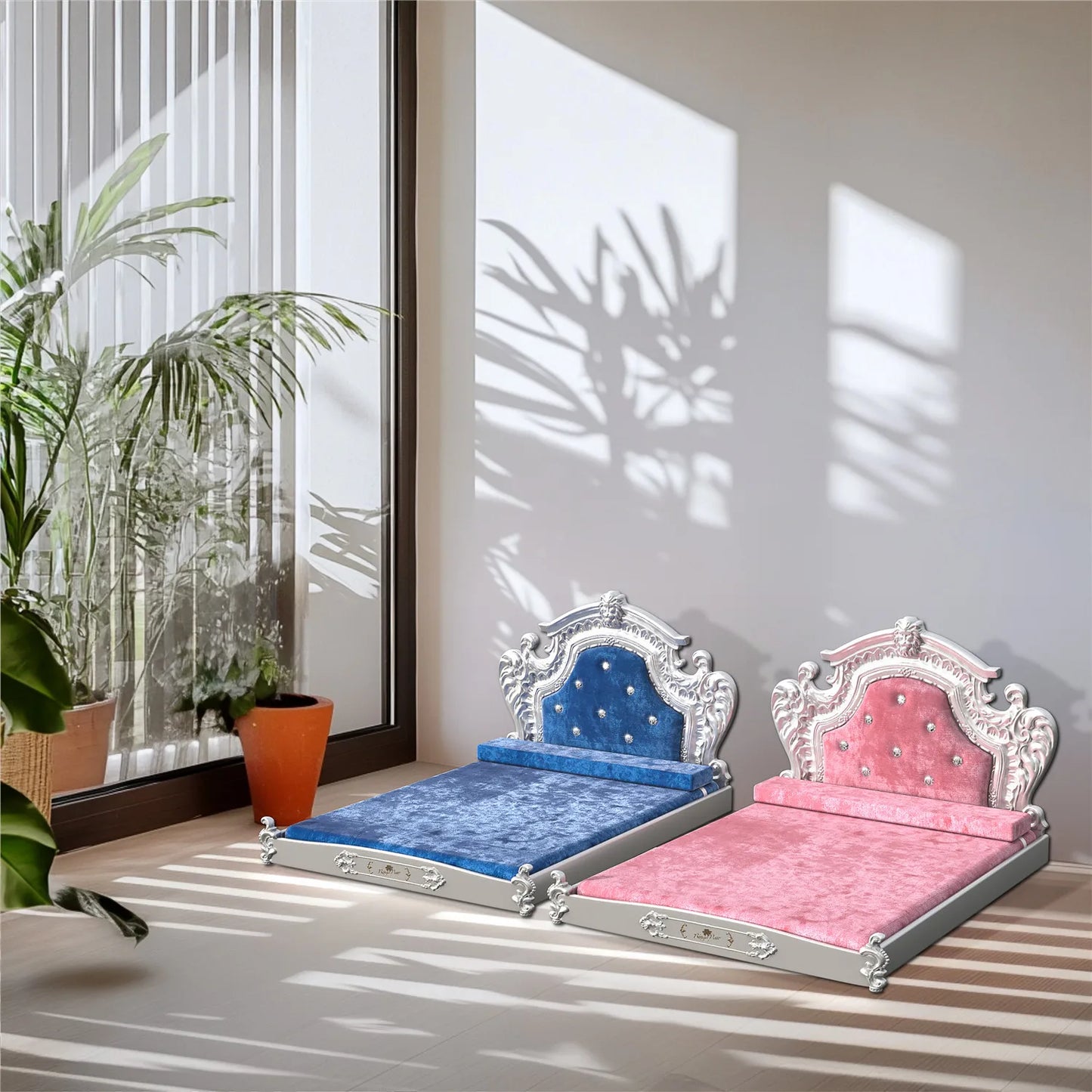 BINGOPAW Luxury Velvet Pet Bed With Headboard For Dogs