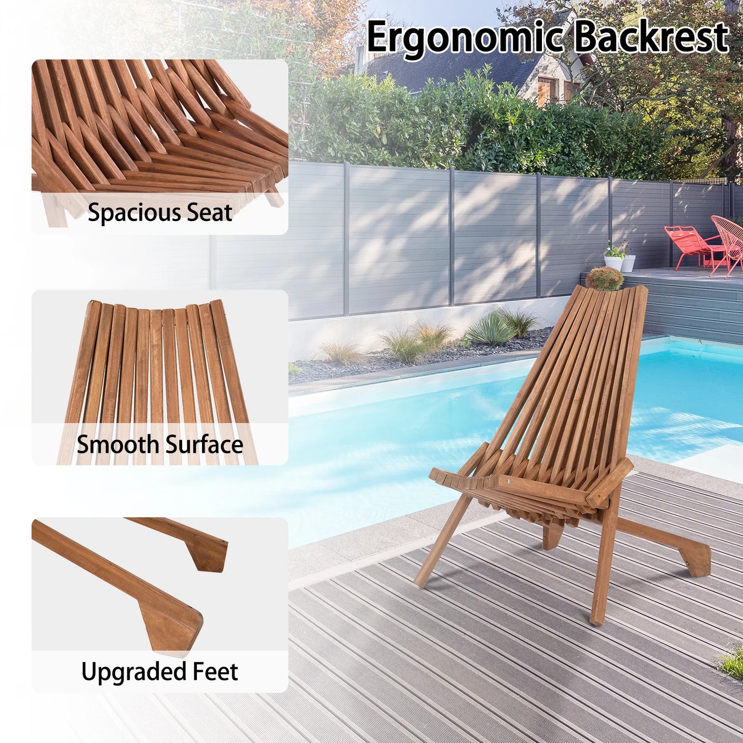 Hign-concerned Wood Folding Chair Outdoor Low Profile Acacia Wood
