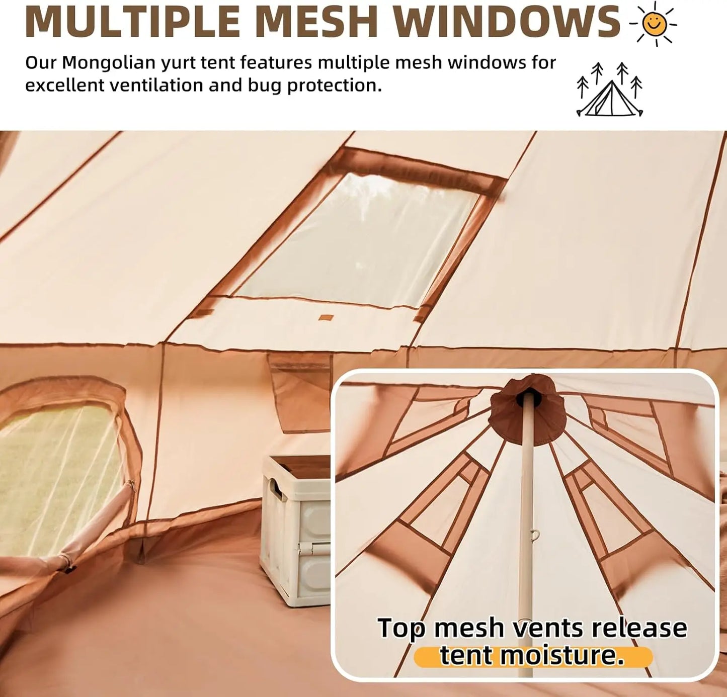 XMSJ Bell Tent Waterproof Glamping Yurt Tent With Stove Jack