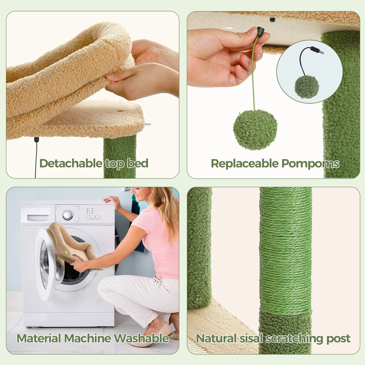 PETEPELACN Cat Tree Cactus Tall Multi-Level Indoor Condo