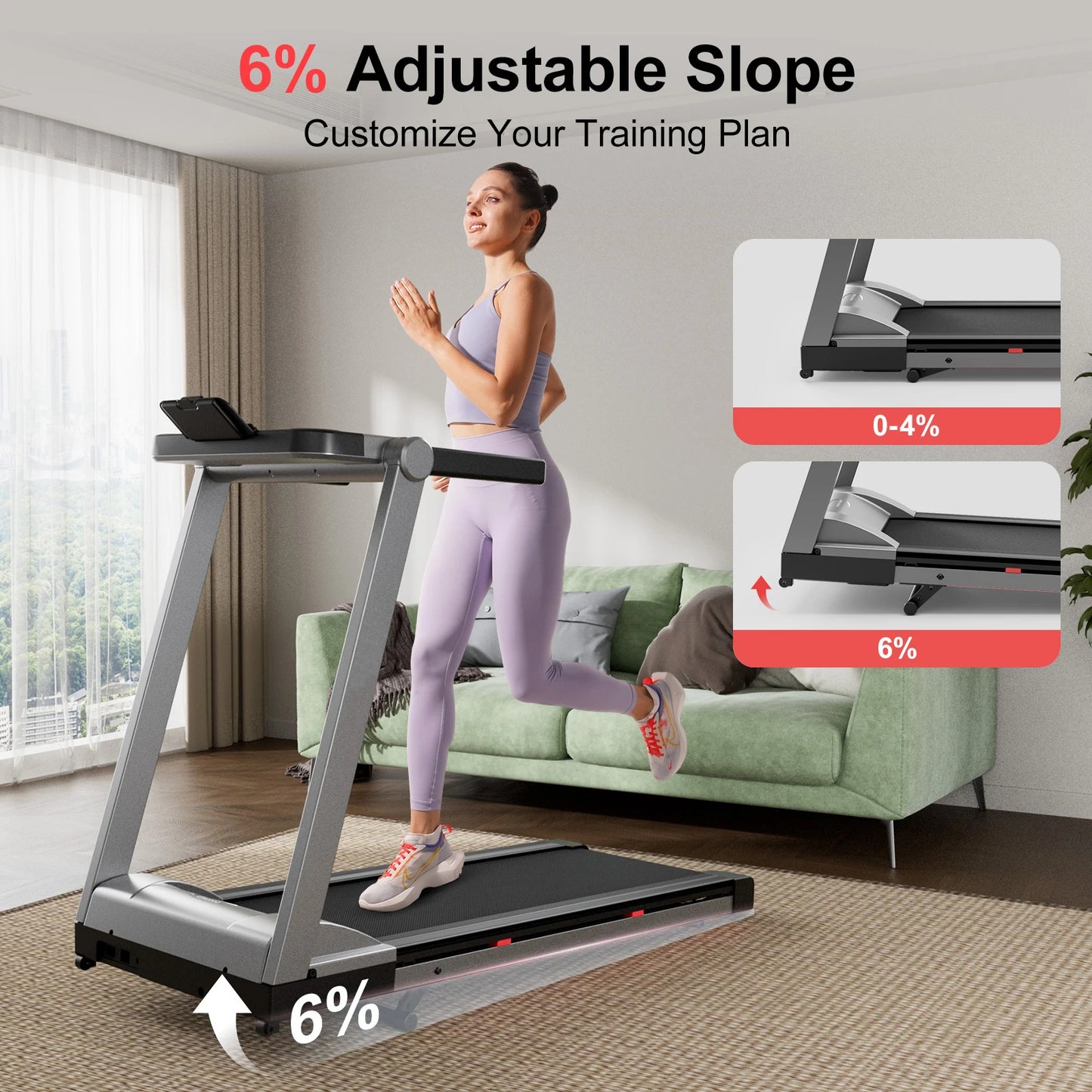 Superun Foldable Incline Treadmill With Bluetooth For Home Use