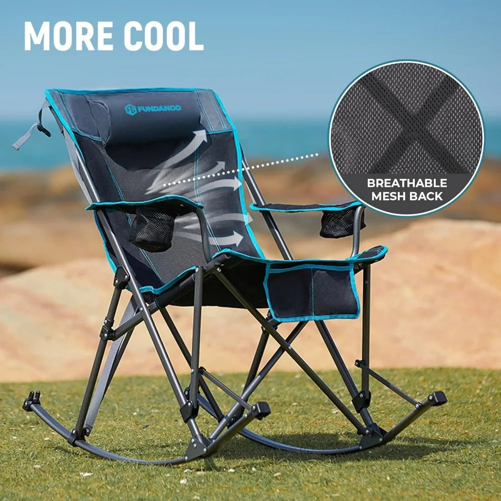 Rocking Camping Chair High Mesh Back For Lawn Patio Garden
