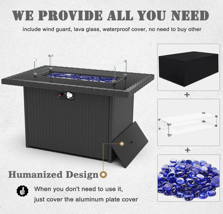 Patio Furniture Set Wicker With Gas Fire Pit Table