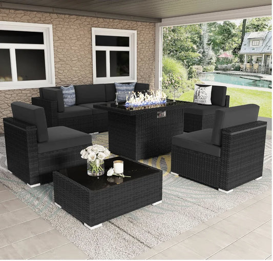 Patio Furniture Set Wicker With Gas Fire Pit Table