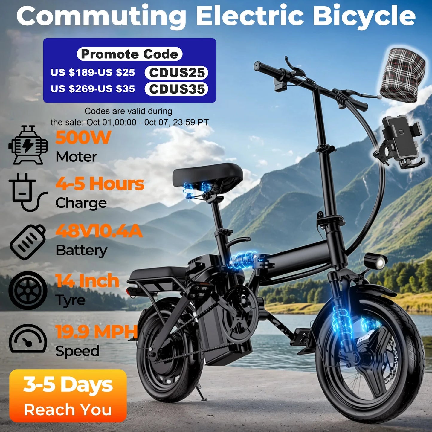 LELEKUAI Electric Bike 500W Folding Removable Battery