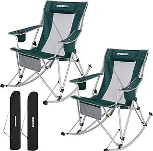 Rocking Camping Chair High Mesh Back For Lawn Patio Garden