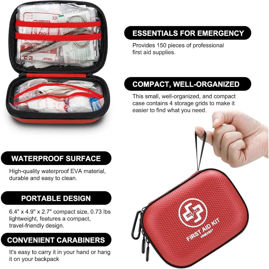 Mini First Aid Kit Waterproof Hard Shell 150-Piece Set
