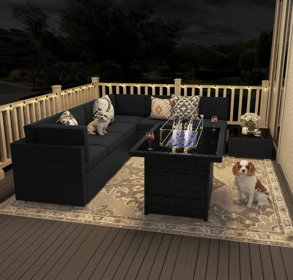 Patio Furniture Set Wicker With Gas Fire Pit Table