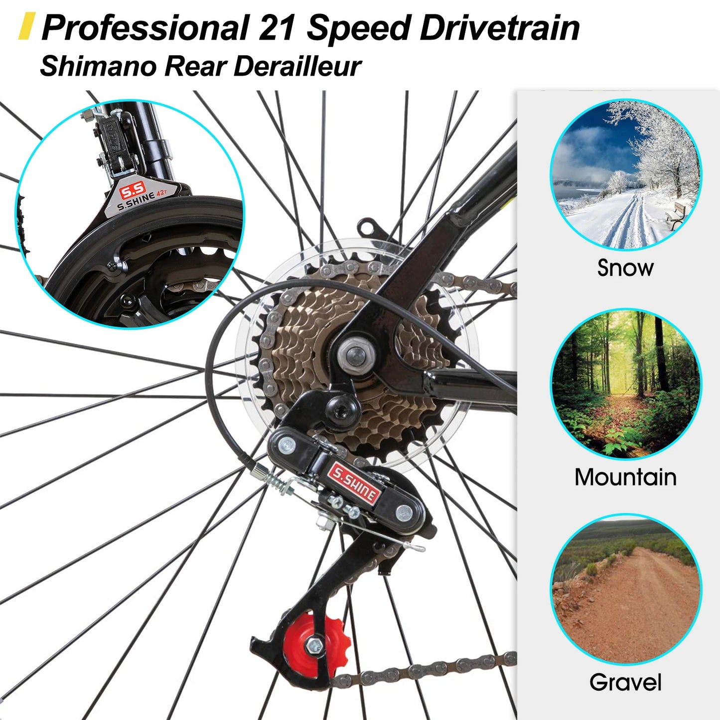JoyStar Mountain Bike 21 Speed Sports Alloy Steel Frame Adult