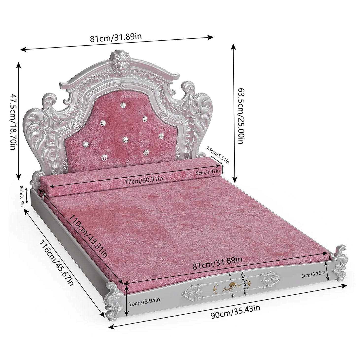 BINGOPAW Luxury Velvet Pet Bed With Headboard For Dogs