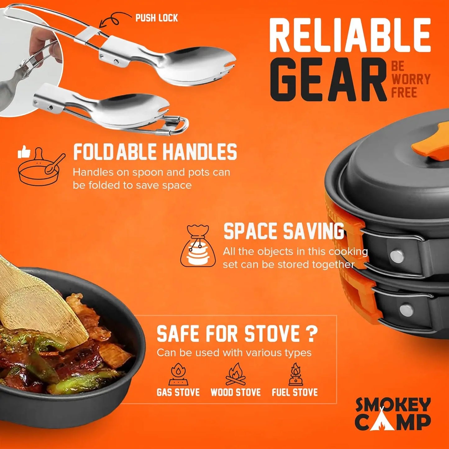 Camping Cookware Mess Kit With Stove Nonstick Aluminum Set