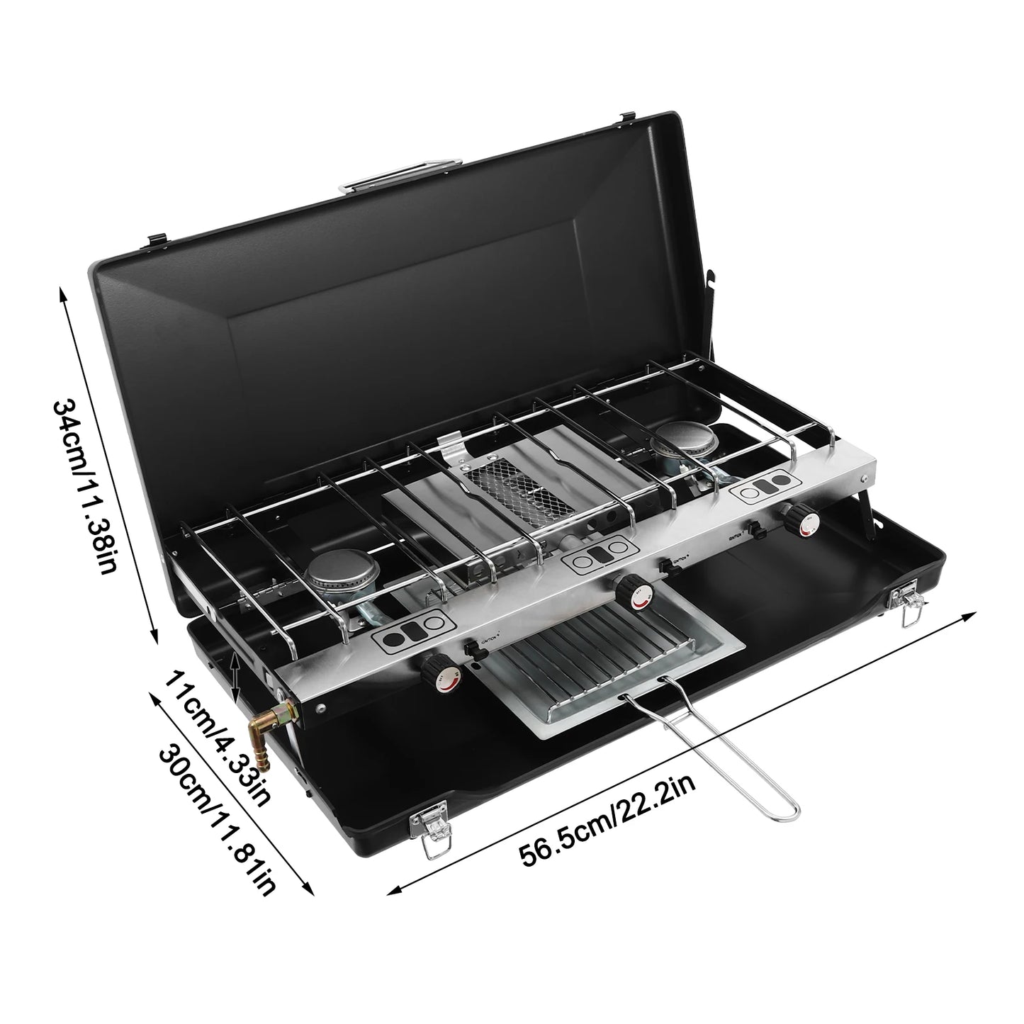 Portable Camping Stove 3-Burner Propane Griddle With Windshield