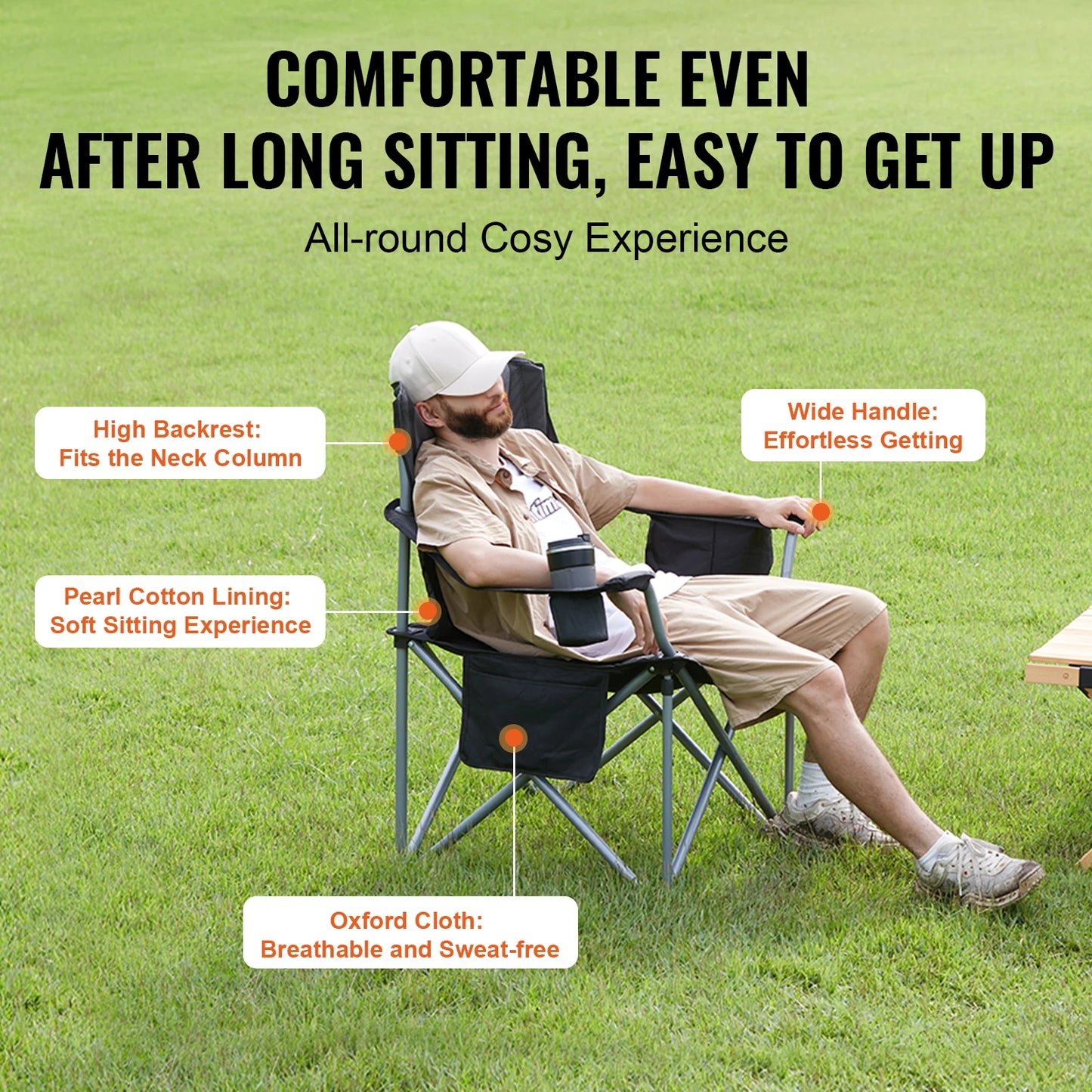 VEVOR Outdoor Folding Chair With Lumbar Back Support