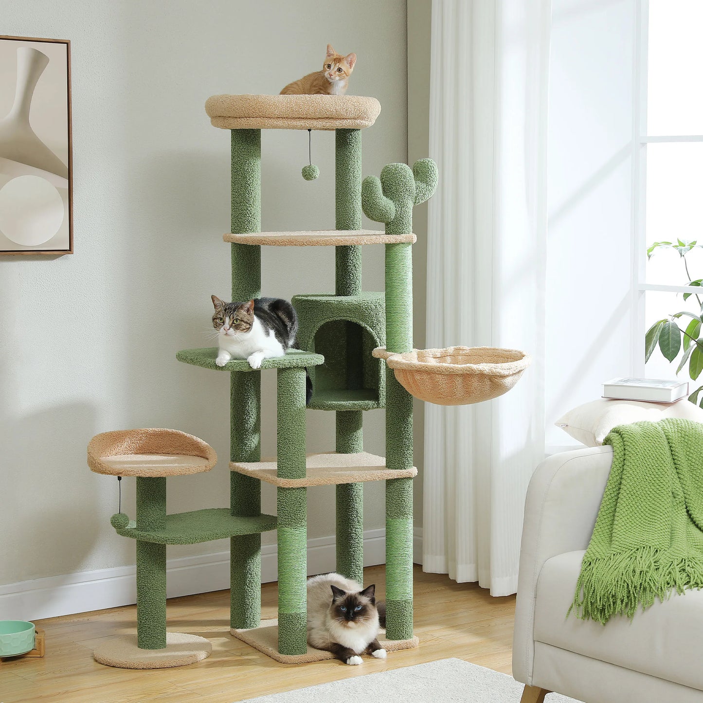 PETEPELACN Cat Tree Cactus Tall Multi-Level Indoor Condo